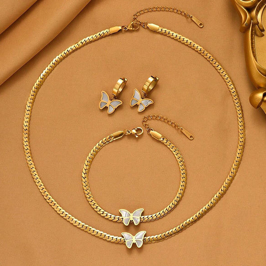 Magnifique Parure 3 piéce à pendentif papillon 🦋 en acier inoxydable, tendance a ne pas rater 😍